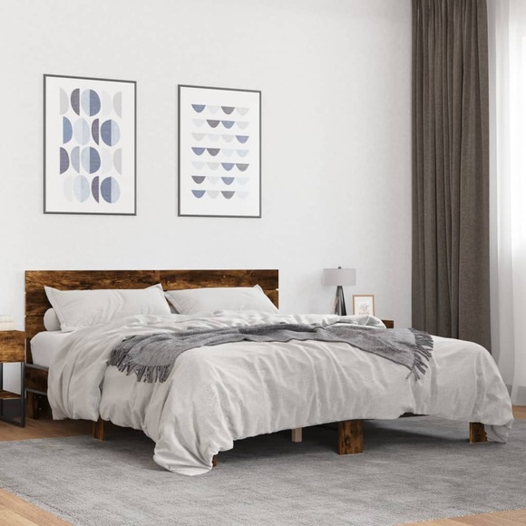 vidaXL Bettgestell Räuchereiche 160x200 cm Holzwerkstoff und Metall