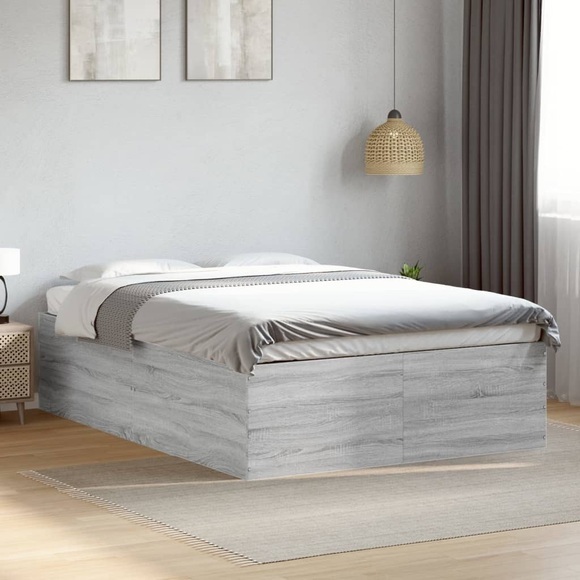 vidaXL Bettgestell Grau Sonoma 135x190 cm Holzwerkstoff