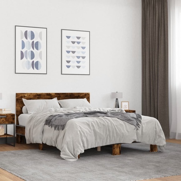 vidaXL Bettgestell Räuchereiche 120x190 cm Holzwerkstoff und Metall