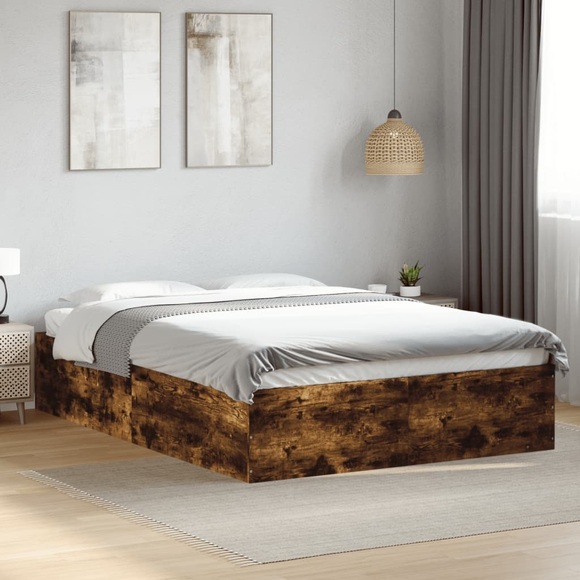 vidaXL Bettgestell Räuchereiche 140x190 cm Holzwerkstoff