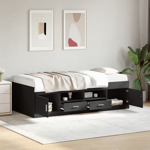 vidaXL Tagesbett mit Schubladen Schwarz 100x200 cm Holzwerkstoff