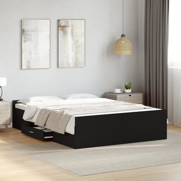 vidaXL Bettgestell mit Schubladen Schwarz 120x200 cm Holzwerkstoff