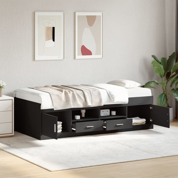 vidaXL Tagesbett mit Schubladen Schwarz 75x190 cm Holzwerkstoff