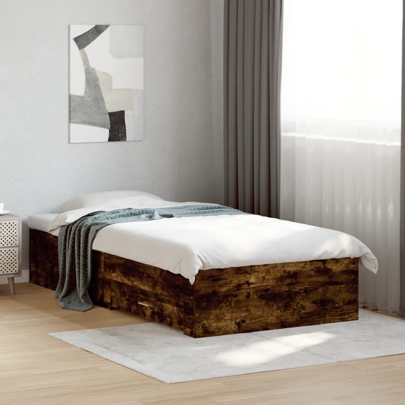 vidaXL Bettgestell mit Schubladen Räuchereiche 75x190 cm Holzwerkstoff