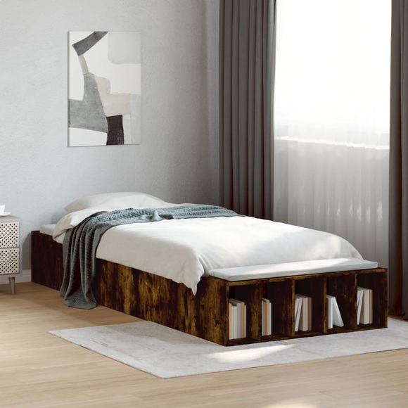 vidaXL Bettgestell Räuchereiche 90x200 cm Holzwerkstoff