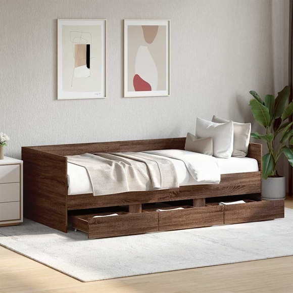 vidaXL Tagesbett Schubladen Braun Eiche-Optik 100x200 cm Holzwerkstoff