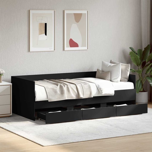 vidaXL Tagesbett mit Schubladen Schwarz 75x190 cm Holzwerkstoff