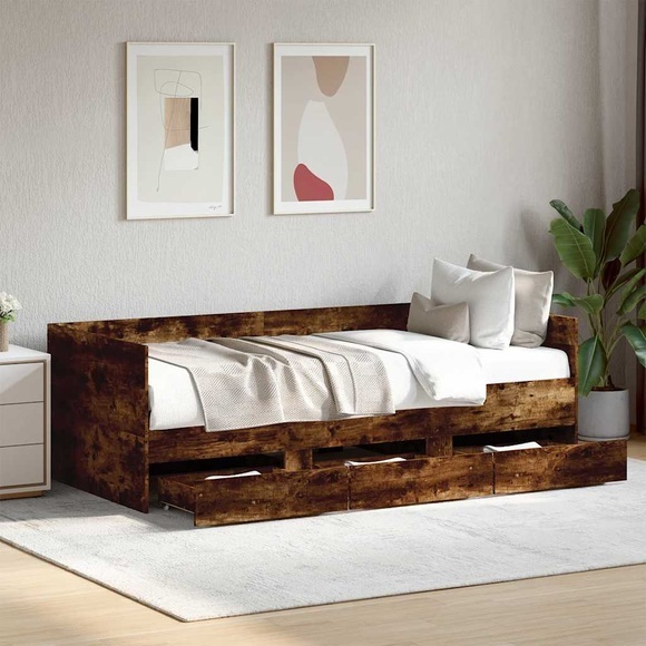 vidaXL Tagesbett mit Schubladen Räuchereiche 75x190 cm Holzwerkstoff