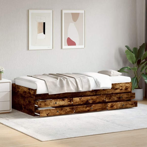 vidaXL Tagesbett mit Schubladen Räuchereiche 100x200 cm Holzwerkstoff