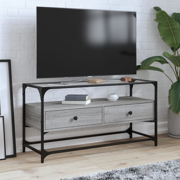 vidaXL TV-Schrank mit Glasplatte Grau Sonoma 98x35x51 cm Holzwerkstoff
