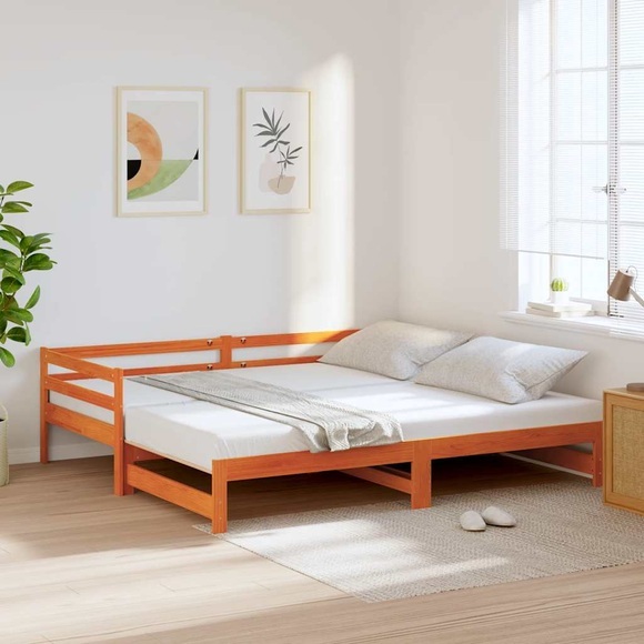 vidaXL Tagesbett Ausziehbar Wachsbraun 90x190 cm Massivholz Kiefer