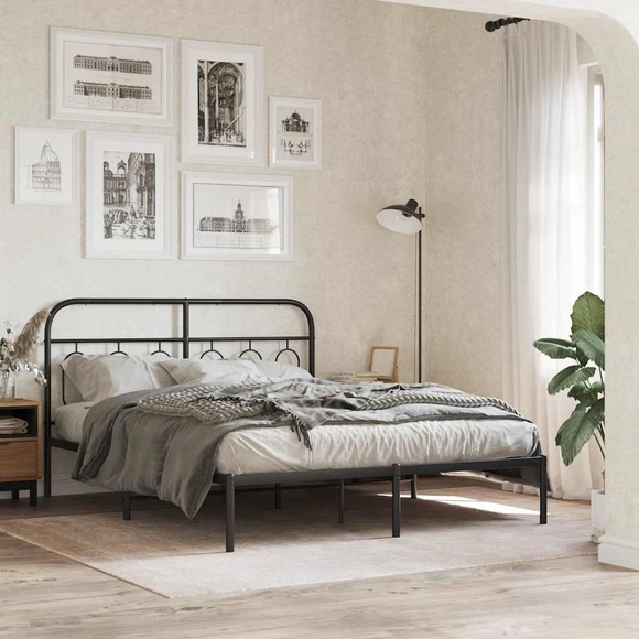 vidaXL Bettgestell mit Kopfteil Metall Schwarz 135x190 cm