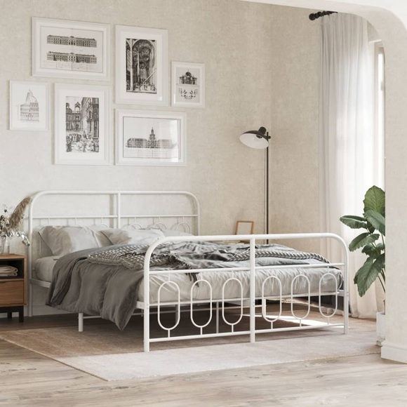 vidaXL Bettgestell mit Kopf- und Fußteil Metall Weiß 140x190 cm