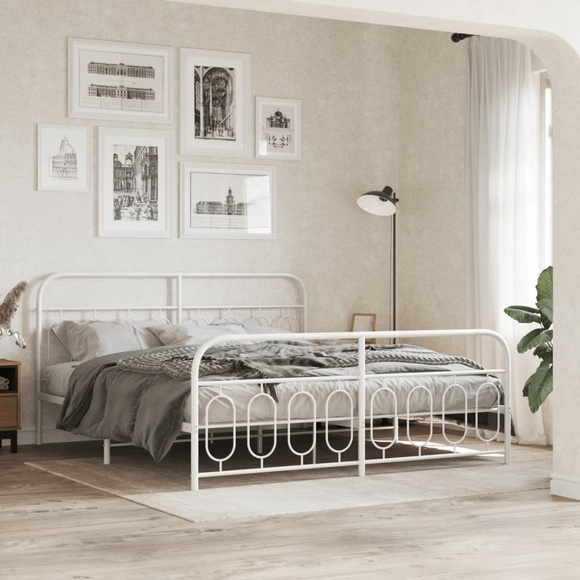 vidaXL Bettgestell mit Kopf- und Fußteil Metall Weiß 160x200 cm