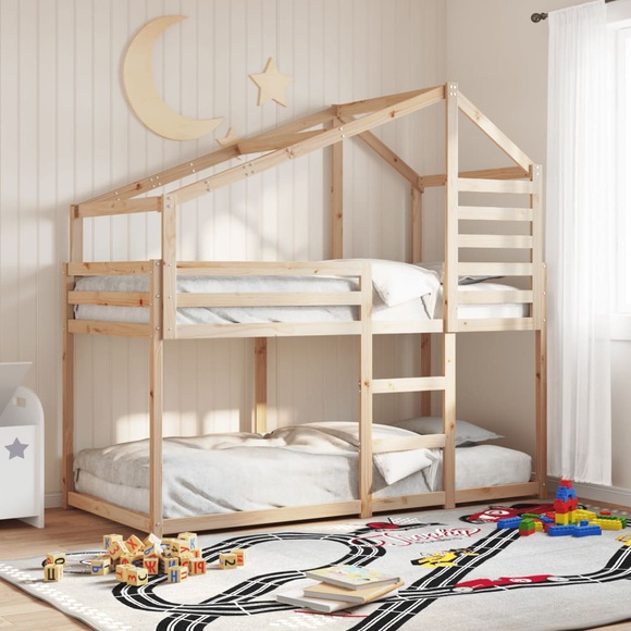 vidaXL Etagenbett mit Dach 90x190 cm Massivholz Kiefer