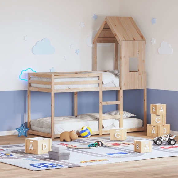 vidaXL Etagenbett mit Dach 90x200 cm Massivholz Kiefer
