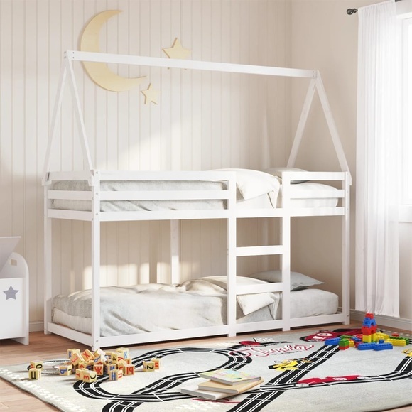 vidaXL Etagenbett mit Dach Weiß 80x200 cm Massivholz Kiefer