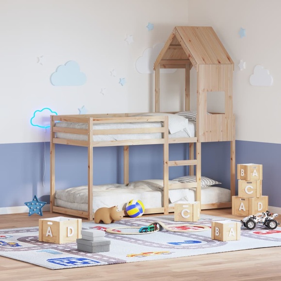 vidaXL Etagenbett mit Dach 90x190 cm Massivholz Kiefer