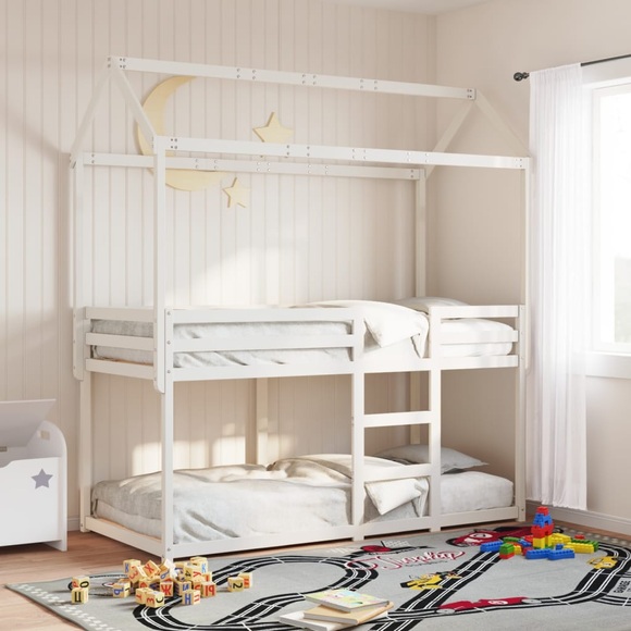 vidaXL Etagenbett mit Dach Weiß 75x190 cm Massivholz Kiefer