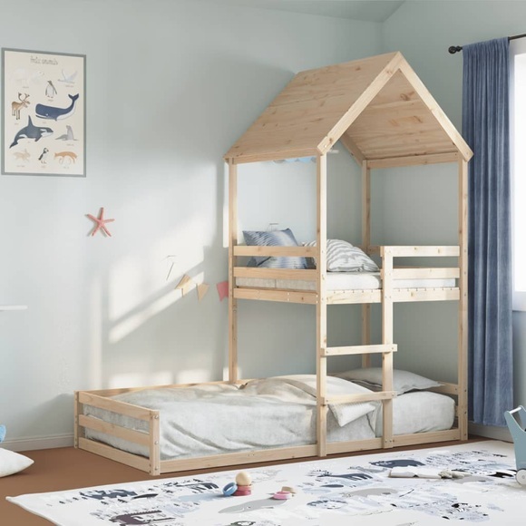 vidaXL Etagenbett mit Dach 90x200 cm Massivholz Kiefer