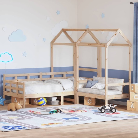 vidaXL Tagesbett und Bank mit Dach 90x200 cm Kiefernholz