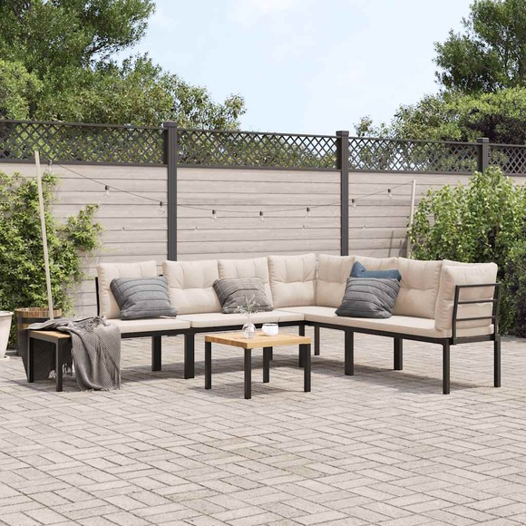 vidaXL Gartenbank-Set 5-tlg. Schwarz Pulverbeschichteter Stahl