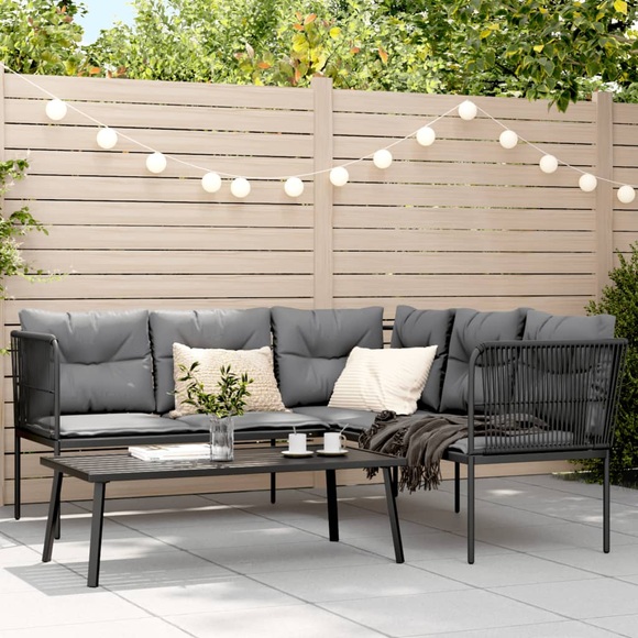 vidaXL Garten-Sofagarnitur mit Kissen Schwarz Stahl und Textilene