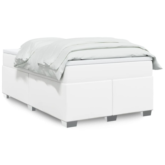 vidaXL Boxspringbett mit Matratze Weiß 120x200 cm Kunstleder
