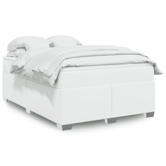 vidaXL Boxspringbett mit Matratze Weiß 140x200 cm Kunstleder