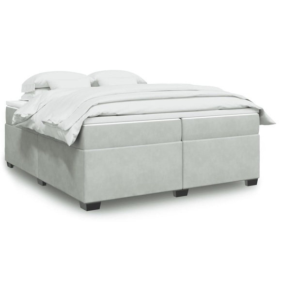 vidaXL Boxspringbett mit Matratze Hellgrau 200x200 cm Samt