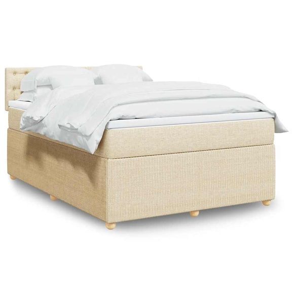 vidaXL Boxspringbett mit Matratze Creme 160x200 cm Stoff