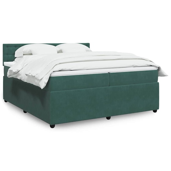 vidaXL Boxspringbett mit Matratze Dunkelgrün 200x200 cm Samt