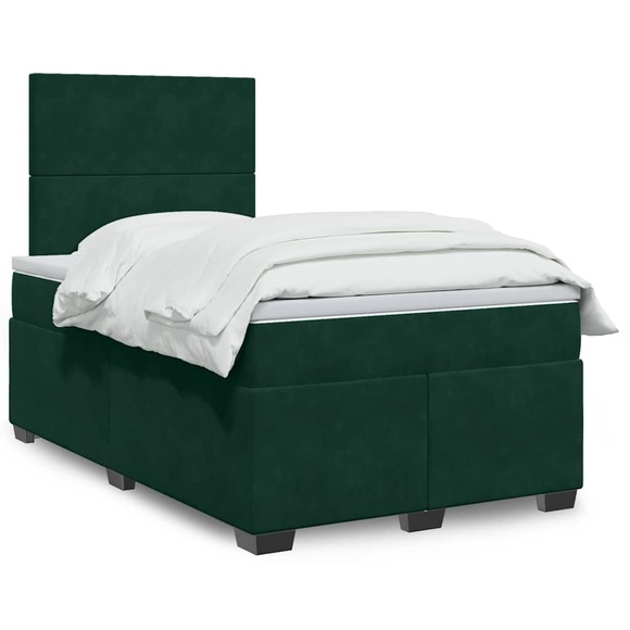 vidaXL Boxspringbett mit Matratze Dunkelgrün 120x200 cm Samt