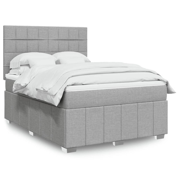 vidaXL Boxspringbett mit Matratze Hellgrau 160x200 cm Stoff