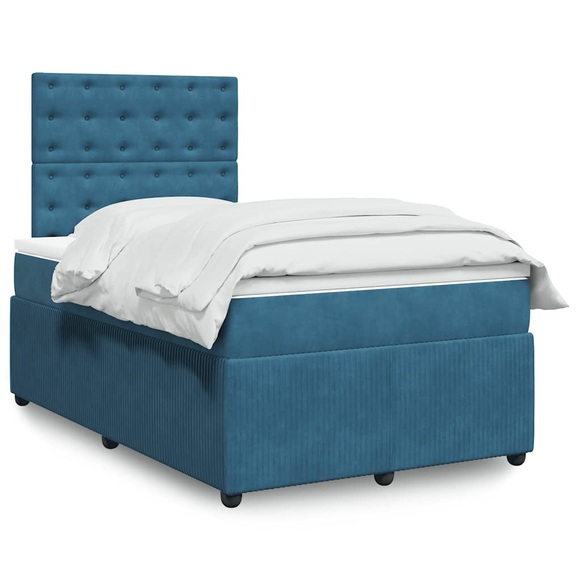 vidaXL Boxspringbett mit Matratze Dunkelblau 120x200 cm Samt