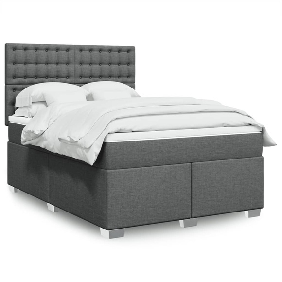 vidaXL Boxspringbett mit Matratze Dunkelgrau 140x200 cm Stoff