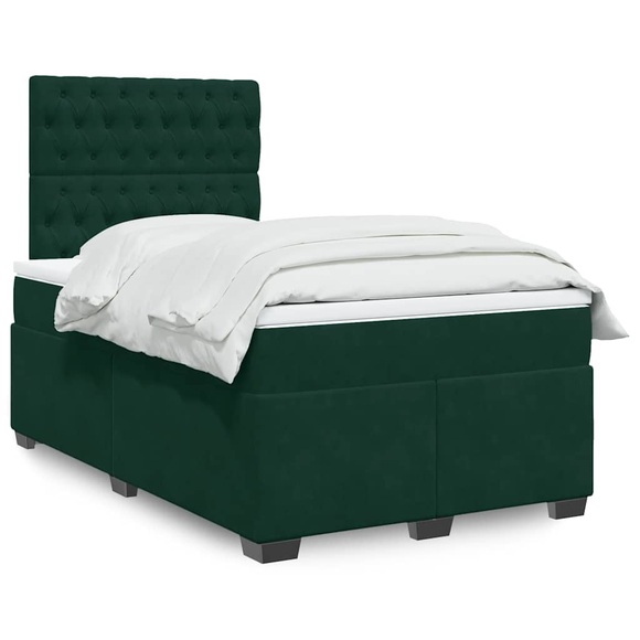 vidaXL Boxspringbett mit Matratze Dunkelgrün 120x200 cm Samt
