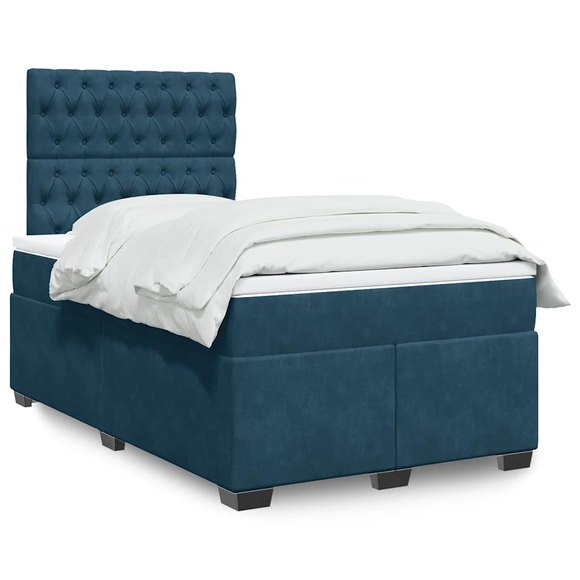 vidaXL Boxspringbett mit Matratze Blau 120x200 cm Samt
