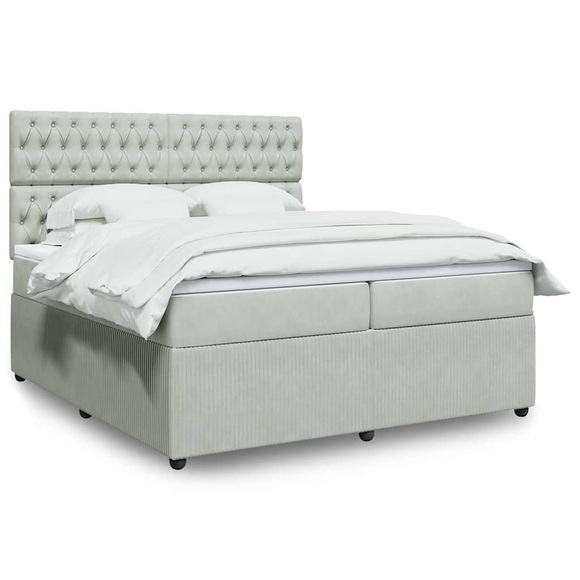 vidaXL Boxspringbett mit Matratze Hellgrau 200x200 cm Samt