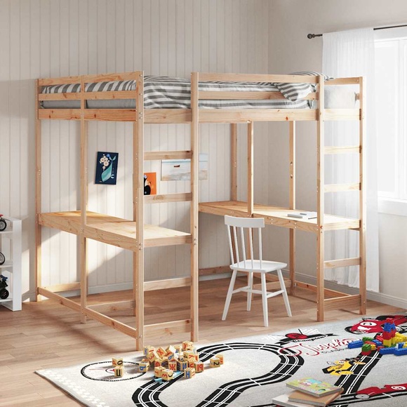 vidaXL Hochbett mit Schreibtisch & Leiter 160x200 cm Massivholz Kiefer
