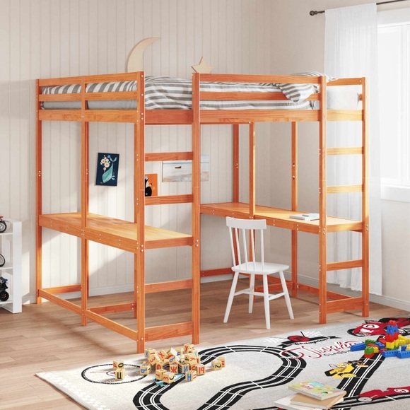 vidaXL Hochbett mit Schreibtisch & Leiter Braun 160x200 cm Kiefernholz