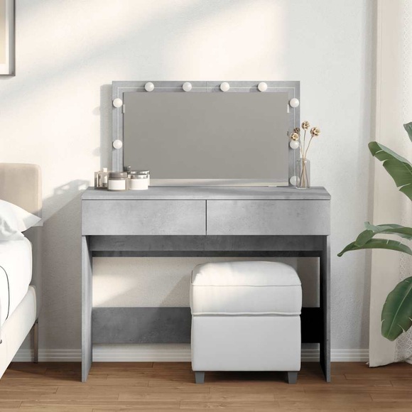 vidaXL Schminktisch mit LED-Beleuchtung Betongrau 100x40x120 cm