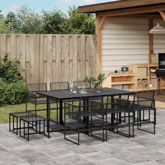 vidaXL 11-tlg. Garten-Essgruppe Schwarz Poly Rattan