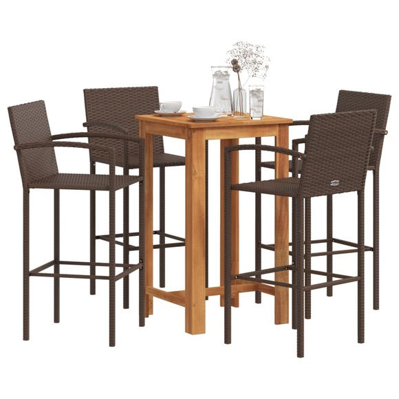 vidaXL 5-tlg. Gartenbar-Set Braun Massivholz Akazie und Poly Rattan