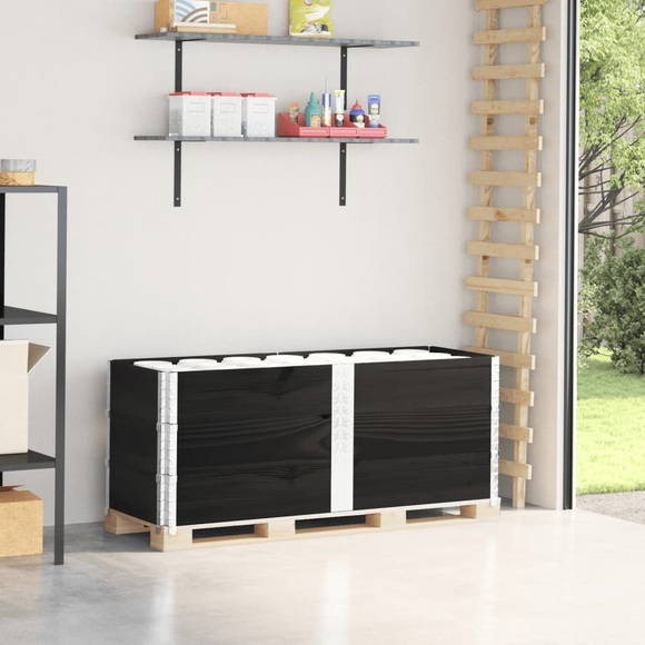 vidaXL Paletten-Aufsatzrahmen 3 Stk. Schwarz 150x50 Massivholz Kiefer