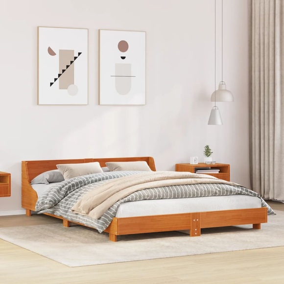 vidaXL Massivholzbett mit Kopfteil Wachsbraun 140x200 cm Kiefer