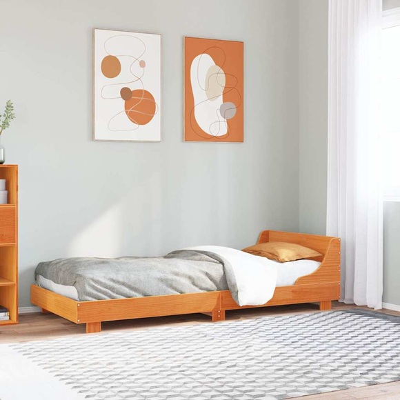 vidaXL Massivholzbett mit Kopfteil Wachsbraun 90x190 cm Kiefer