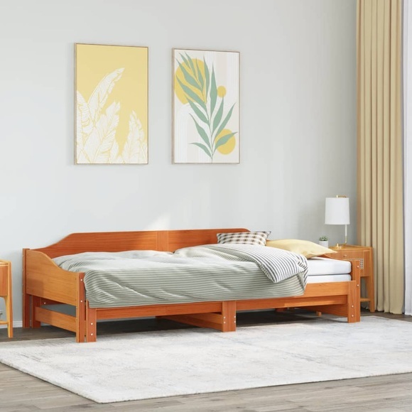 vidaXL Tagesbett Ausziehbar Wachsbraun 90x190 cm Massivholz Kiefer
