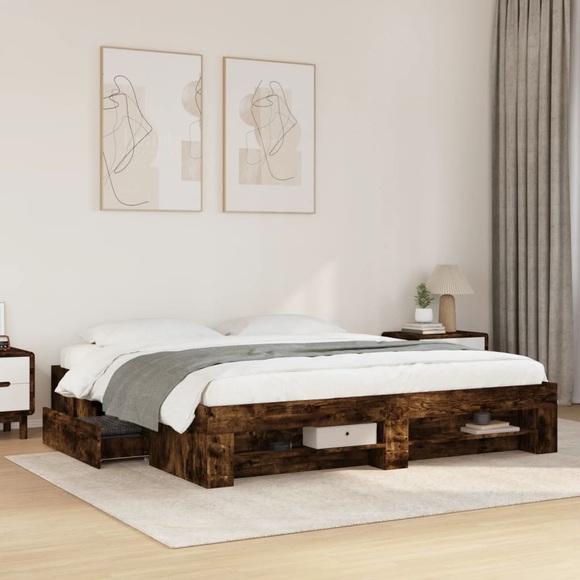 vidaXL Bettgestell Räuchereiche 180x200 cm Holzwerkstoff