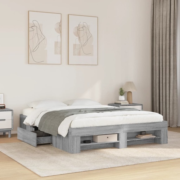 vidaXL Bettgestell Grau Sonoma 160x200 cm Holzwerkstoff